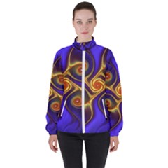 Fractal Neon Blue Bright Fantasy High Neck Windbreaker (women) by Wegoenart