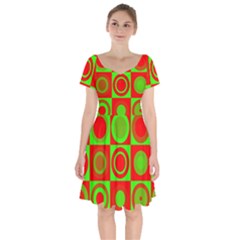 Red Green Christmas Background Short Sleeve Bardot Dress by Wegoenart