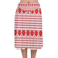 Fairisle Pattern Background Red Velvet Flared Midi Skirt by Wegoenart