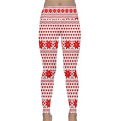 Fairisle Pattern Background Red Lightweight Velour Classic Yoga Leggings by Wegoenart