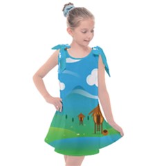 Landscape Nature Mountain Field Kids  Tie Up Tunic Dress by Wegoenart