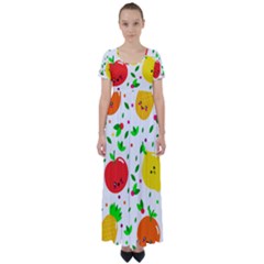 Pattern Fruit Fruits Orange Green High Waist Short Sleeve Maxi Dress by Wegoenart