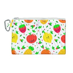 Pattern Fruit Fruits Orange Green Canvas Cosmetic Bag (large) by Wegoenart