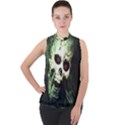 Screaming Skull Human Halloween Mock Neck Chiffon Sleeveless Top View1