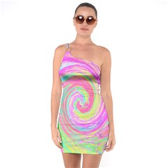 Groovy Abstract Pink And Blue Liquid Swirl Painting One Soulder Bodycon Dress by myrubiogarden