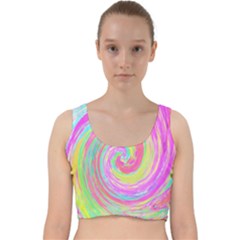 Groovy Abstract Pink And Blue Liquid Swirl Painting Velvet Racer Back Crop Top by myrubiogarden