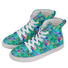 Garden Quilt Painting With Hydrangea And Blues Women s Hi-top Skate Sneakers by myrubiogarden