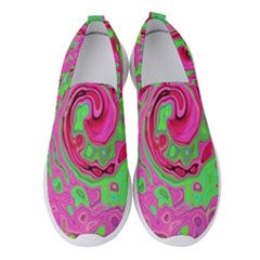 Groovy Abstract Green And Red Lava Liquid Swirl Women s Slip On Sneakers by myrubiogarden