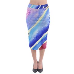 Painting Abstract Blue Pink Spots Midi Pencil Skirt by Pakrebo