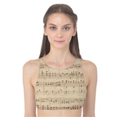 Vintage Beige Music Notes Tank Bikini Top by Pakrebo