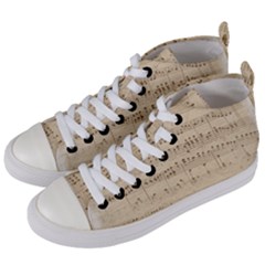 Vintage Beige Music Notes Women s Mid-top Canvas Sneakers by Pakrebo