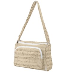 Vintage Beige Music Notes Front Pocket Crossbody Bag by Pakrebo