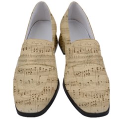 Vintage Beige Music Notes Women s Chunky Heel Loafers by Pakrebo