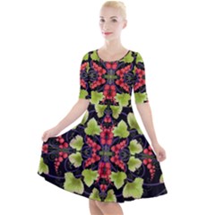 Pattern Berry Red Currant Plant Quarter Sleeve A-line Dress by Pakrebo