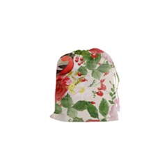 Christmas Bird Floral Berry Drawstring Pouch (xs) by Pakrebo