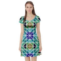 Mosaic Triangle Symmetry Short Sleeve Skater Dress by Pakrebo