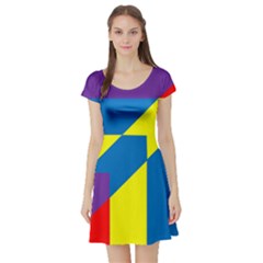 Colorful Red Yellow Blue Purple Short Sleeve Skater Dress by Pakrebo