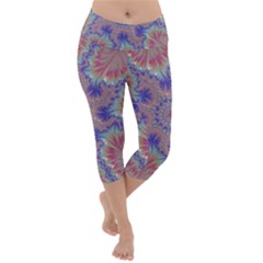 Purple Splat Fractal Art Lightweight Velour Capri Yoga Leggings by Pakrebo