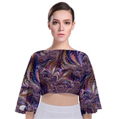 Fractal Artwork Pattern Digital Tie Back Butterfly Sleeve Chiffon Top by Pakrebo