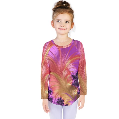 Fractal Puffy Feather Art Artwork Kids  Long Sleeve Tee by Pakrebo