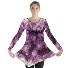 Amethyst Purple Violet Geode Slice Long Sleeve Tunic  by genx