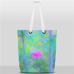 Pink Rose Of Sharon Impressionistic Blue Landscape Garden Full Print Rope Handle Tote (small) by myrubiogarden