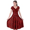 Dark Red Floral Design Dress with Cap Sleeve Wrap Front Dress View1