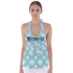 White Light Blue Gray Tile Babydoll Tankini Top by Pakrebo