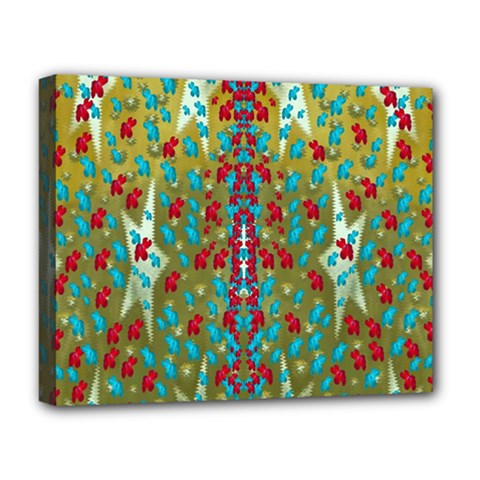 Raining Paradise Flowers In The Moon Light Night Deluxe Canvas 20  X 16  (stretched) by pepitasart