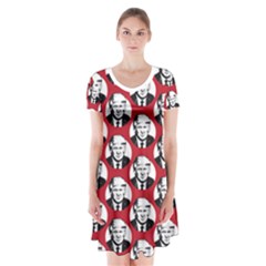 Trump Retro Face Pattern Maga Red Us Patriot Short Sleeve V-neck Flare Dress by snek