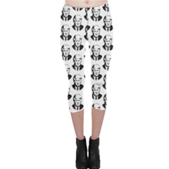 Trump Retro Face Pattern Maga Black And White Us Patriot Capri Leggings  by snek