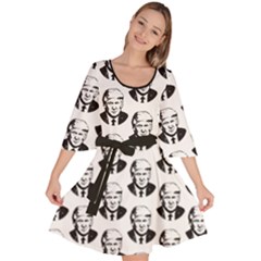 Trump Retro Face Pattern Maga Black And White Us Patriot Velour Kimono Dress by snek