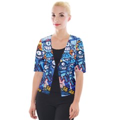 Graffiti Urban Colorful Graffiti Cartoon Fish Cropped Button Cardigan by genx