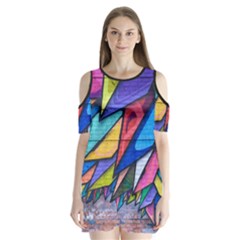 Urban Colorful Graffiti Brick Wall Industrial Scale Abstract Pattern Shoulder Cutout Velvet One Piece by genx