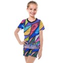 Urban colorful graffiti brick wall industrial scale abstract pattern Kids  Mesh Tee and Shorts Set View1