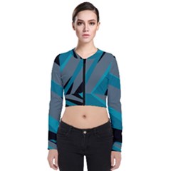 Black And Turquoise Blue Abstract Long Sleeve Zip Up Bomber Jacket by TopitOff