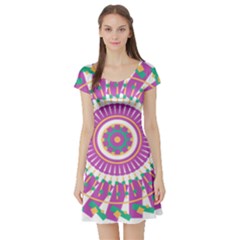 Mandala Geometric Pattern Shapes Short Sleeve Skater Dress by Pakrebo