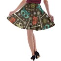 Vintage Emoji Owl (Drk Brown Pattern) A-line Skater Skirt View2