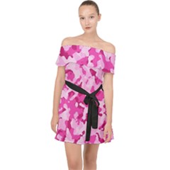 Standard Pink Camouflage Army Military Girl Funny Pattern Off Shoulder Chiffon Dress by snek