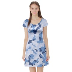 Standard Light Blue Camouflage Army Military Short Sleeve Skater Dress by snek