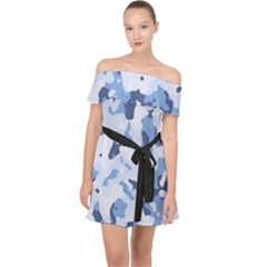 Standard Light Blue Camouflage Army Military Off Shoulder Chiffon Dress by snek