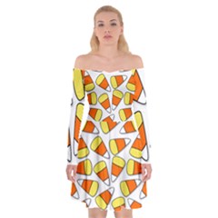 Candy Corn Halloween Candy Candies Off Shoulder Skater Dress by Pakrebo