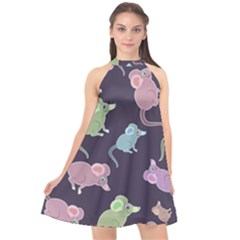 Animals Mouse Halter Neckline Chiffon Dress  by Mariart