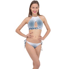 Business Blue Triangular Pattern Cross Front Halter Bikini Set by Mariart