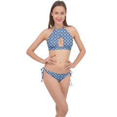 Flower Decorative Ornamental Cross Front Halter Bikini Set by Mariart