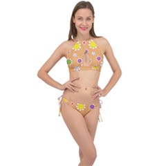 Floral Flowers Retro Cross Front Halter Bikini Set by Mariart