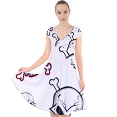 Illustration Vector Skull Cap Sleeve Front Wrap Midi Dress by Mariart