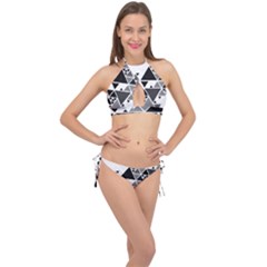 Gray Triangle Puzzle Cross Front Halter Bikini Set by Mariart