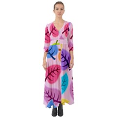 Leaves Background Beautiful Button Up Boho Maxi Dress by Mariart