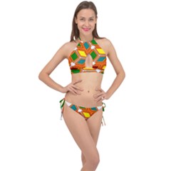 Shape Plaid Cross Front Halter Bikini Set by Mariart